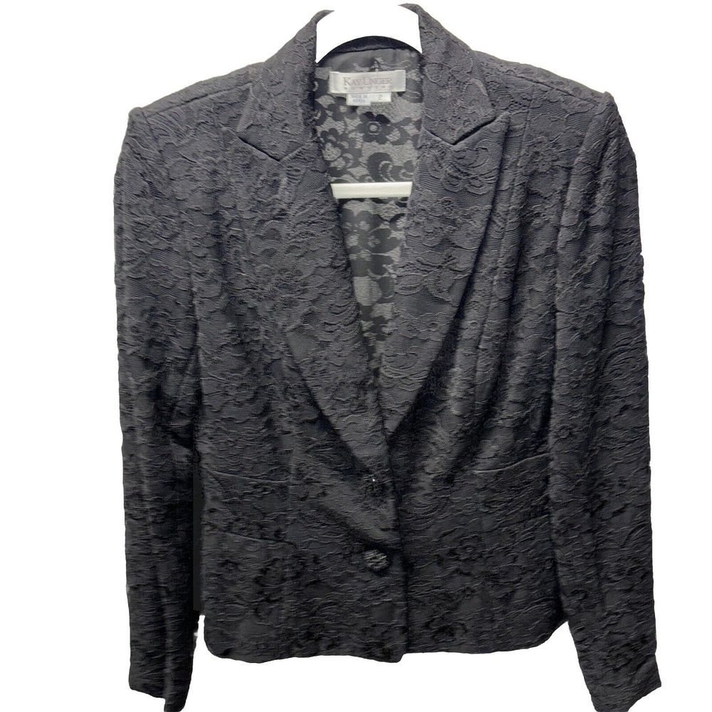 Lace Mesh Floral Black Blazer Sz 2 Office Goth Dark Academia‎ Kawaii Kay Unger